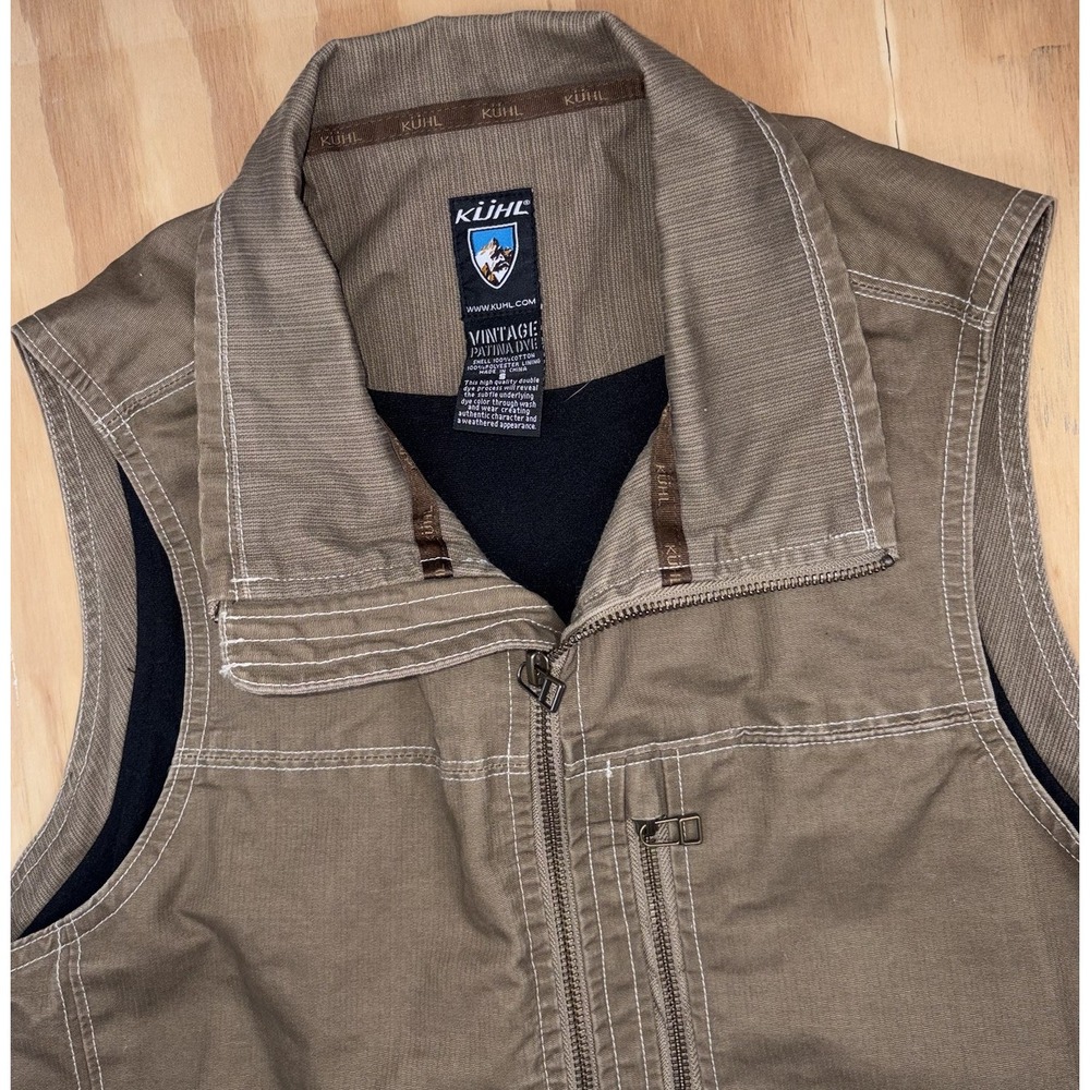 Kuhl Burr‎ Vest Mens Small Brown Vintage Patina Dye Zip Fleece Lined